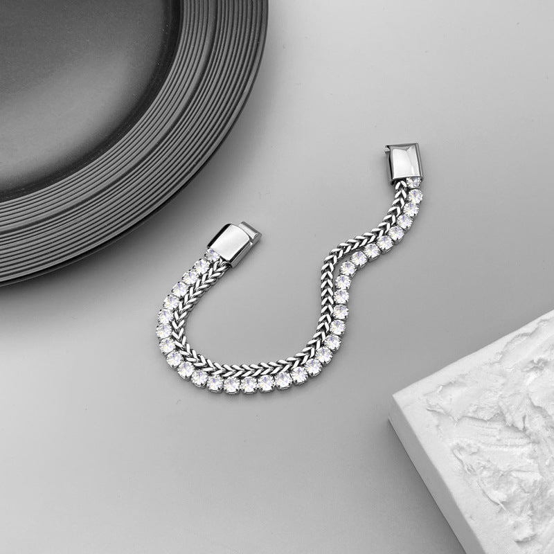 Wholesale Full Diamond Double Layer Zircon Titanium Steel Bracelets Tennis Chain ACC-BT-Hexin003