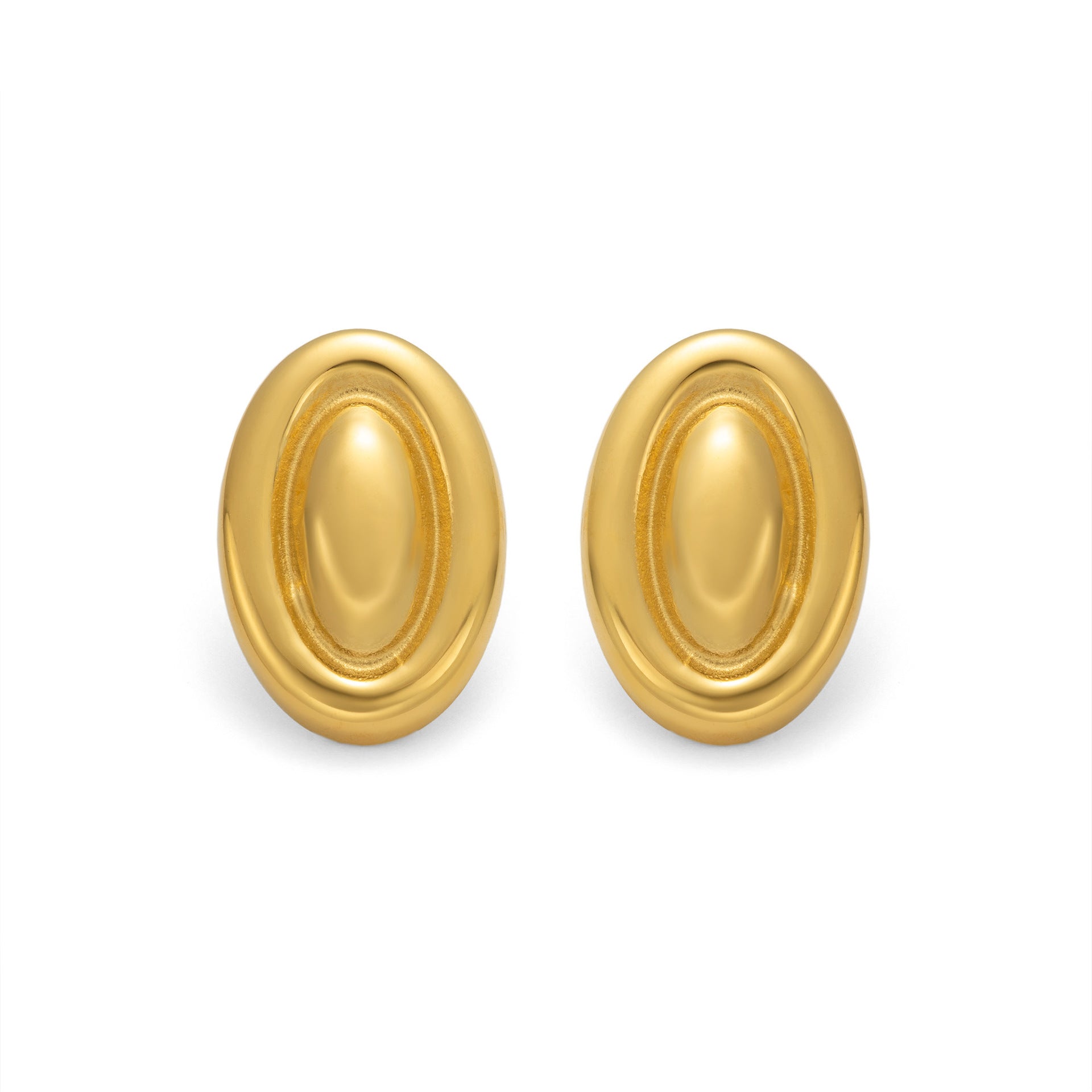 Wholesale  18k real gold electroplated titanium steel gold and silver cat's eye earrings