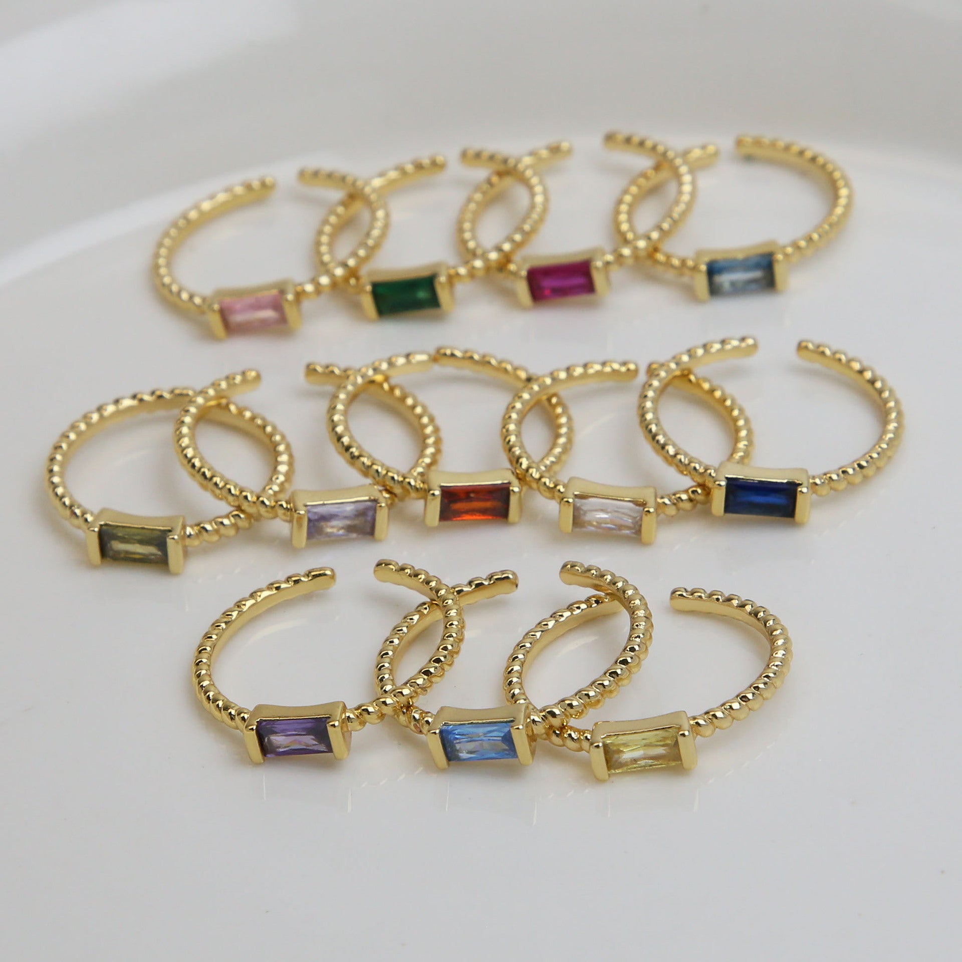 Wholesale 18k Brass Rectangular Ladder December Birthstone Open Rings ACC-RS-BaiYi001