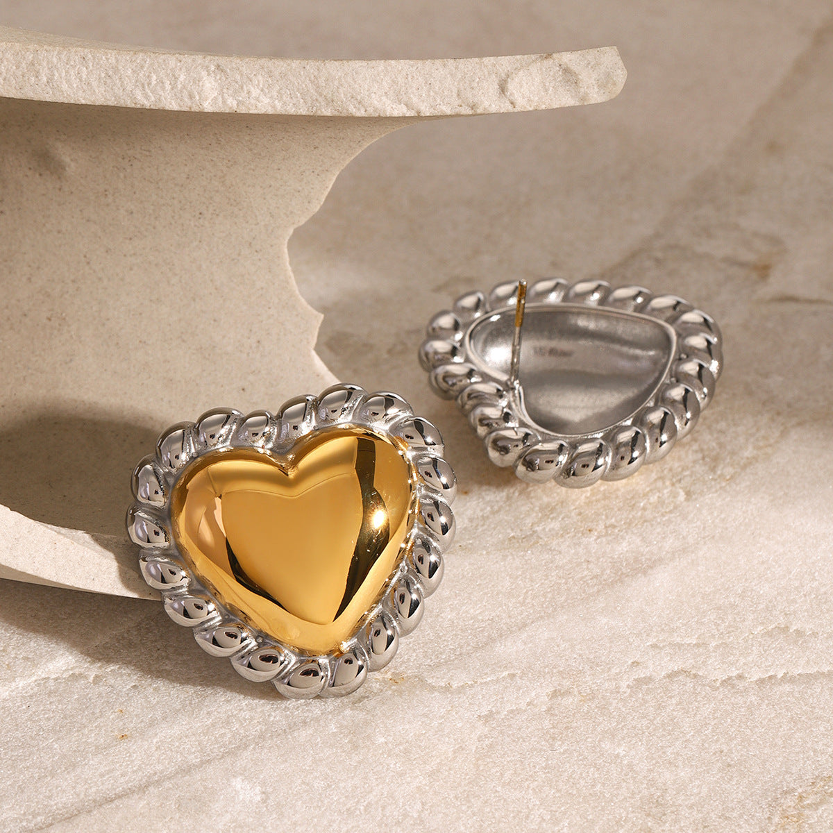 Wholesale  18k gold stainless steel gold and silver color matching hemp lace love earrings