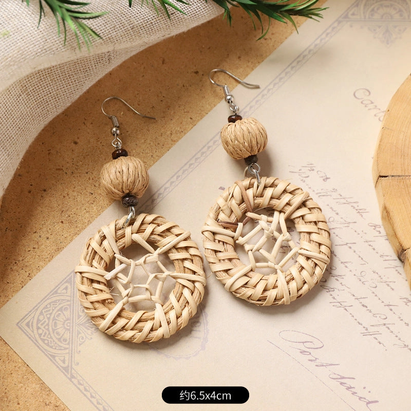 Wholesale Handmade Rattan Woven Bohemian Earrings