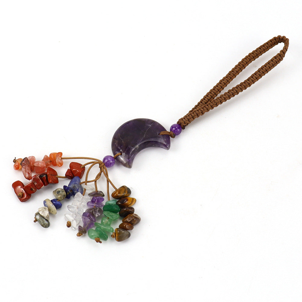 Wholesale  Natural Crystal Original Stone Moon Colorful Pendant Keychains