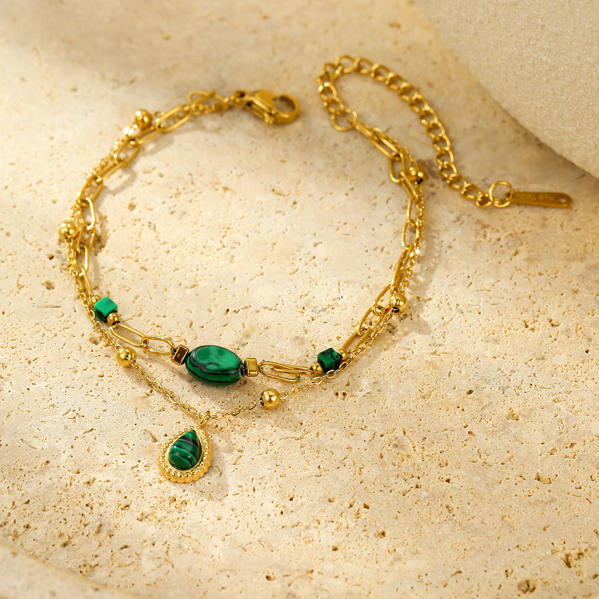 Wholesale light luxury  stainless steel inlaid natural stone pendant  bracelet