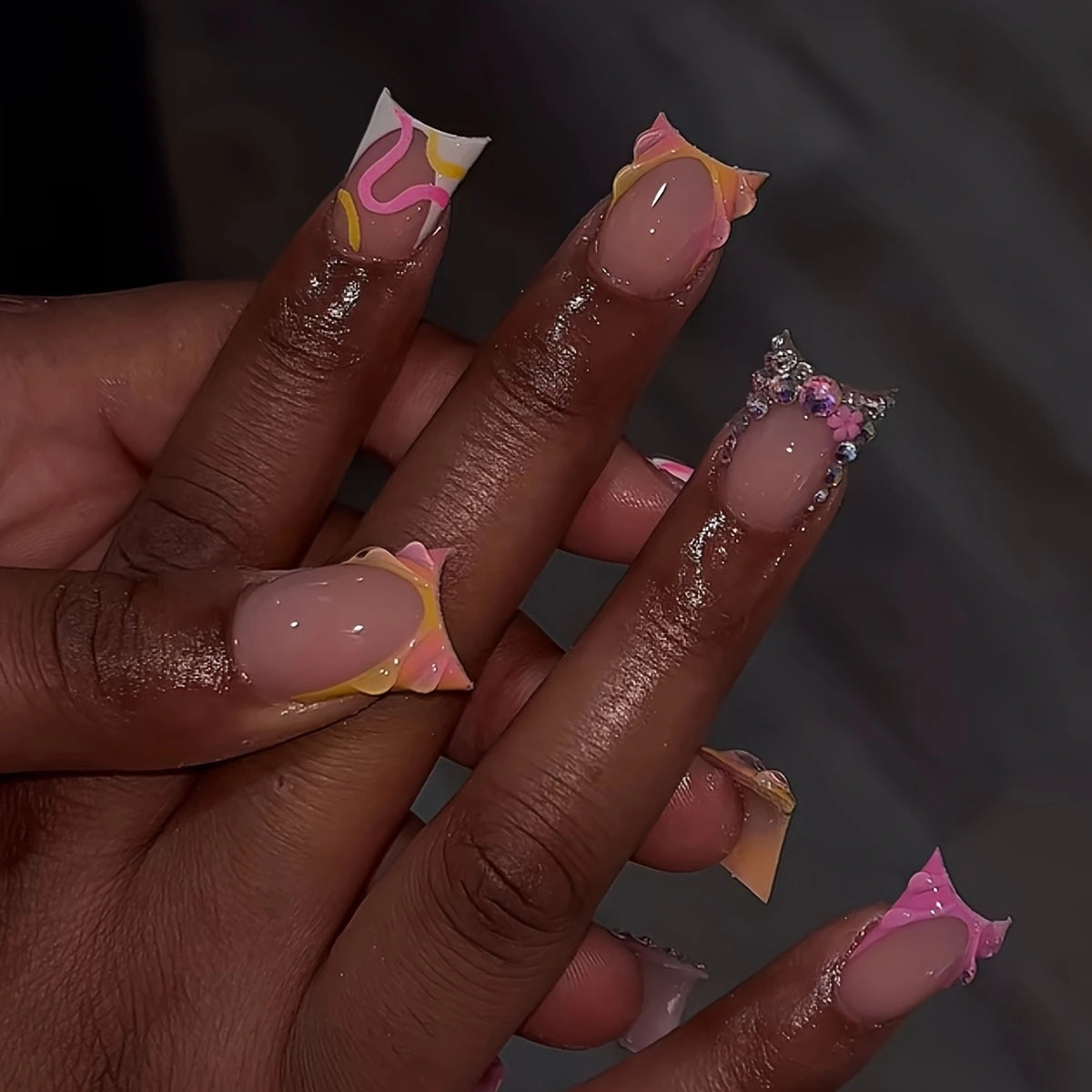 Wholesale 24 Pieces/box Stripe Smudge Diamond Nails Kits Nail Stickers