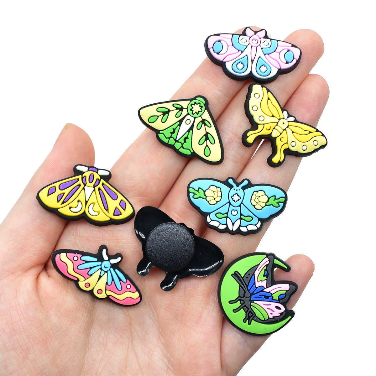 Wholesale   Random 100pcs Colorfulful Moth Series PVC Soft Rubber Shoe Buckle Decoration