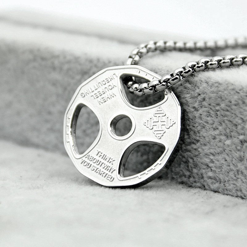 Wholesale dumbbell plate sports barbell men's necklace