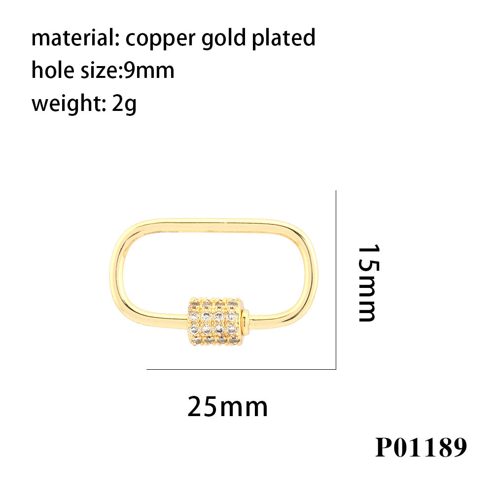 Wholesale Copper plated 18K real gold micro-inlaid oval screw buckle accessories DIY bracelet necklace connecting buckle