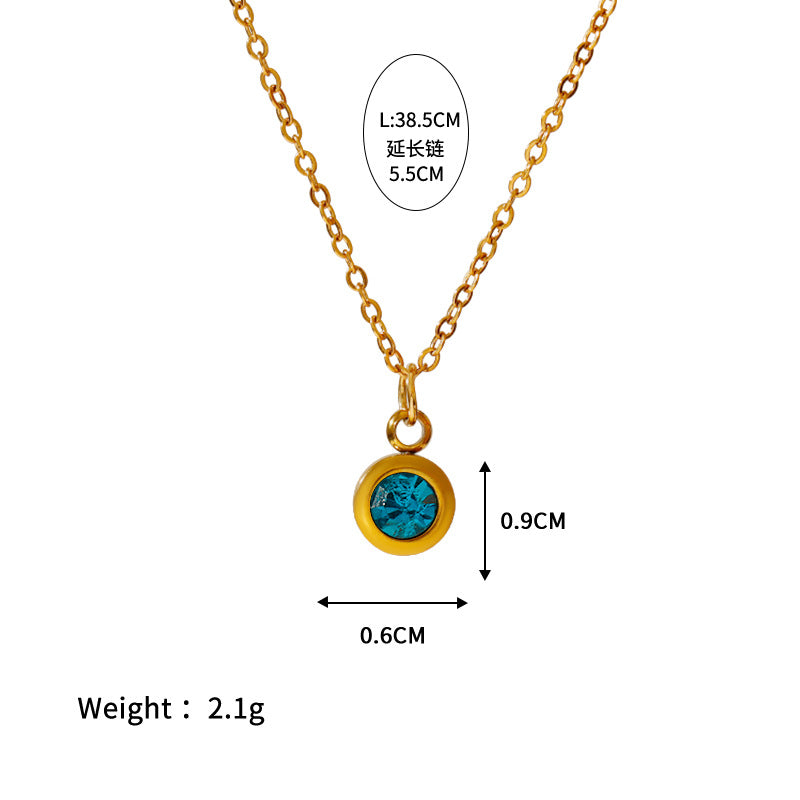 Wholesale Stainless steel December birthday stone color zircon pendant necklace