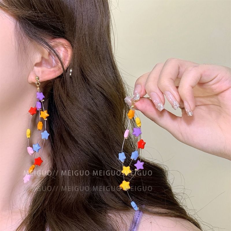 Wholesale Trendy Long Tassel Star Earrings for Women，Alloy Zirconia Heart Design，Party Jewelry Accessory Gift