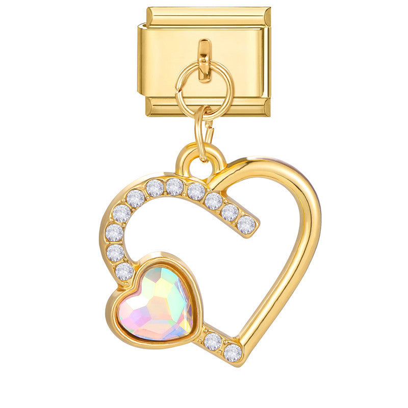 Bracelet de charme italien en gros 9 mm DIY Splicing Gold Star Heart Titanium Steel Bracelet composable