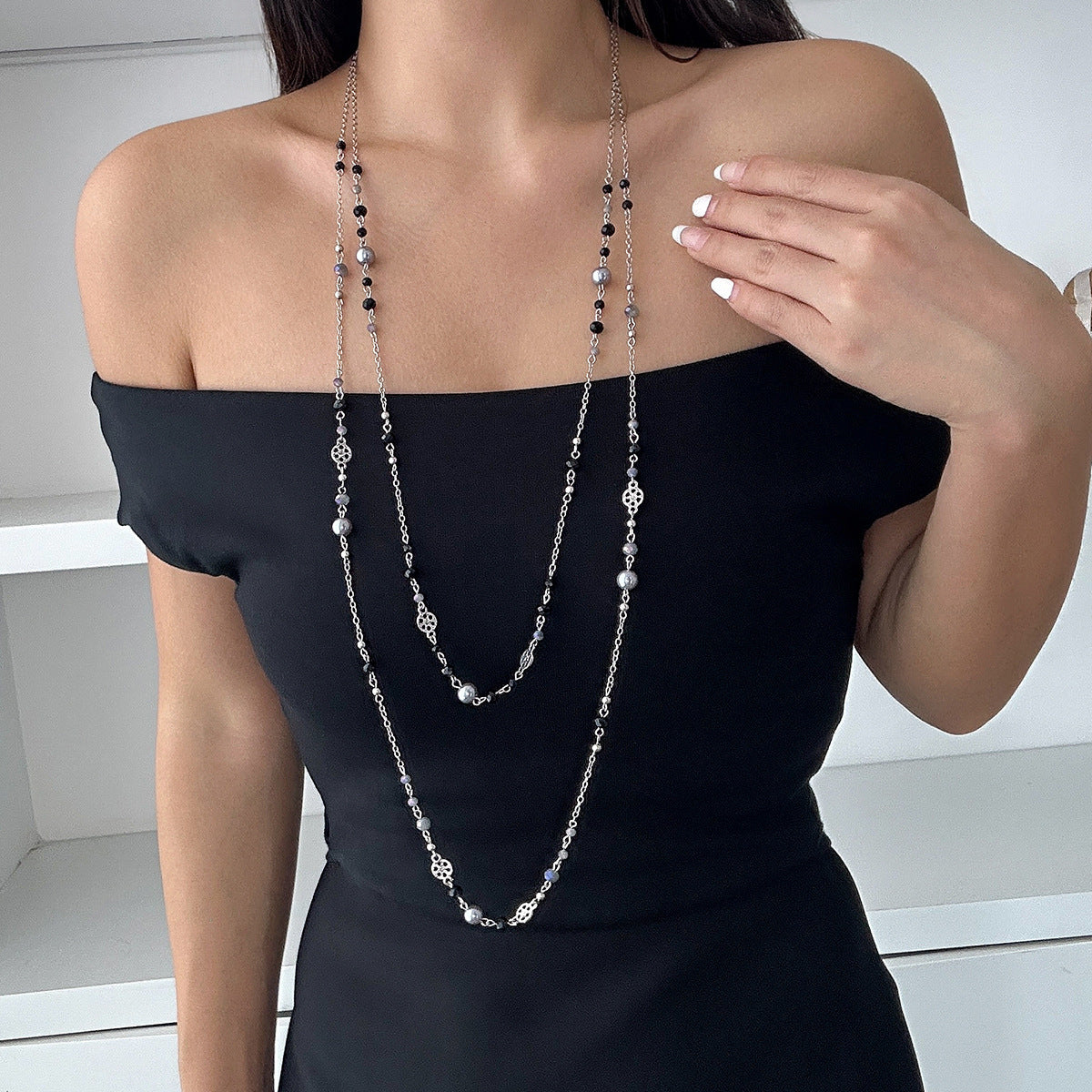 Wholesale Retro Ethnic Style Layered Imitation Pearl Long Necklace With Gold Tone Star Pendant Jewelry Accessory For Gift And Boutique Resale