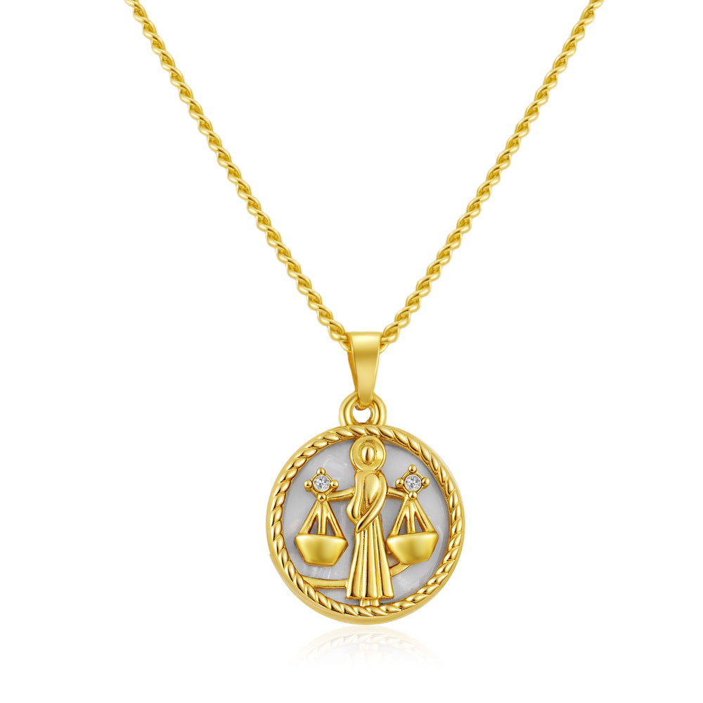 Wholesale Stainless Steel Zodiac Pendant Necklace Round PVD Electroplated Fashion Accessory for Everyday Wear