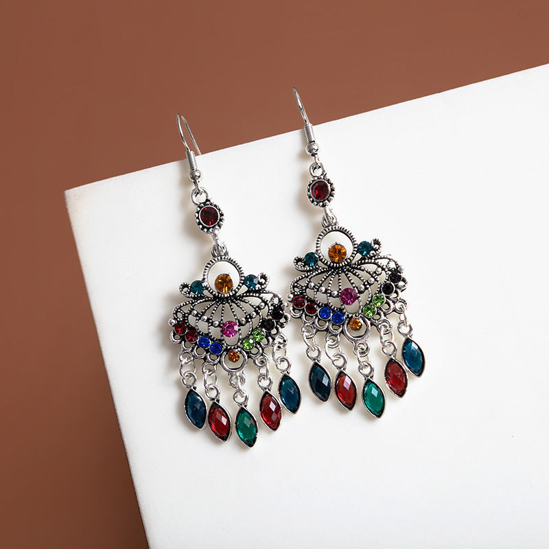 Wholesale Bohemian Owl Dream Catcher Feather Tassel Earrings Turquoise Geometric Carved Fashion Accessory Gift
