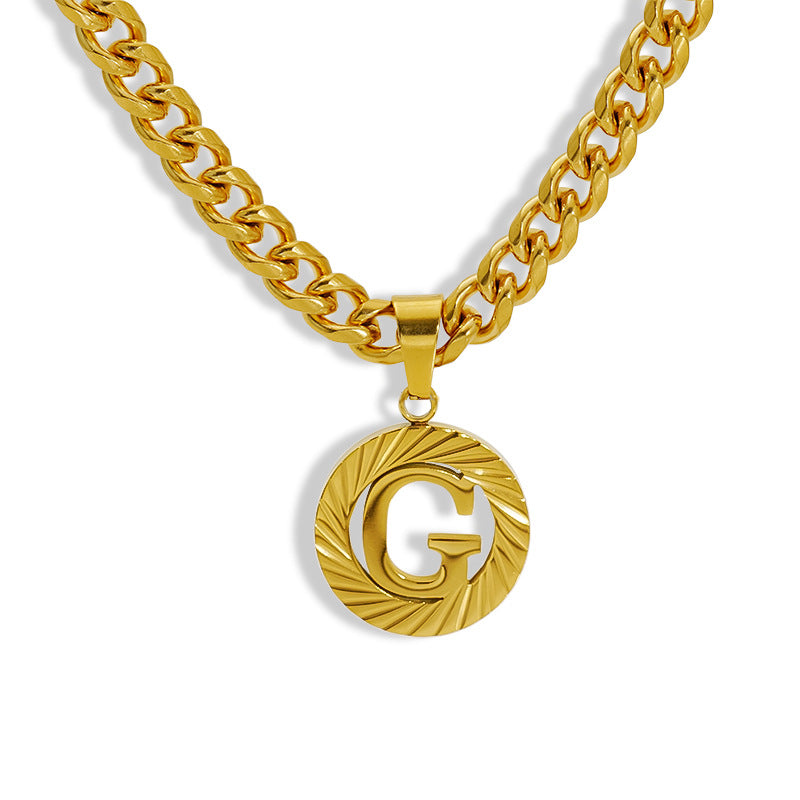 Wholesale Stainless steel Hollow Round 26 English Letter Necklace