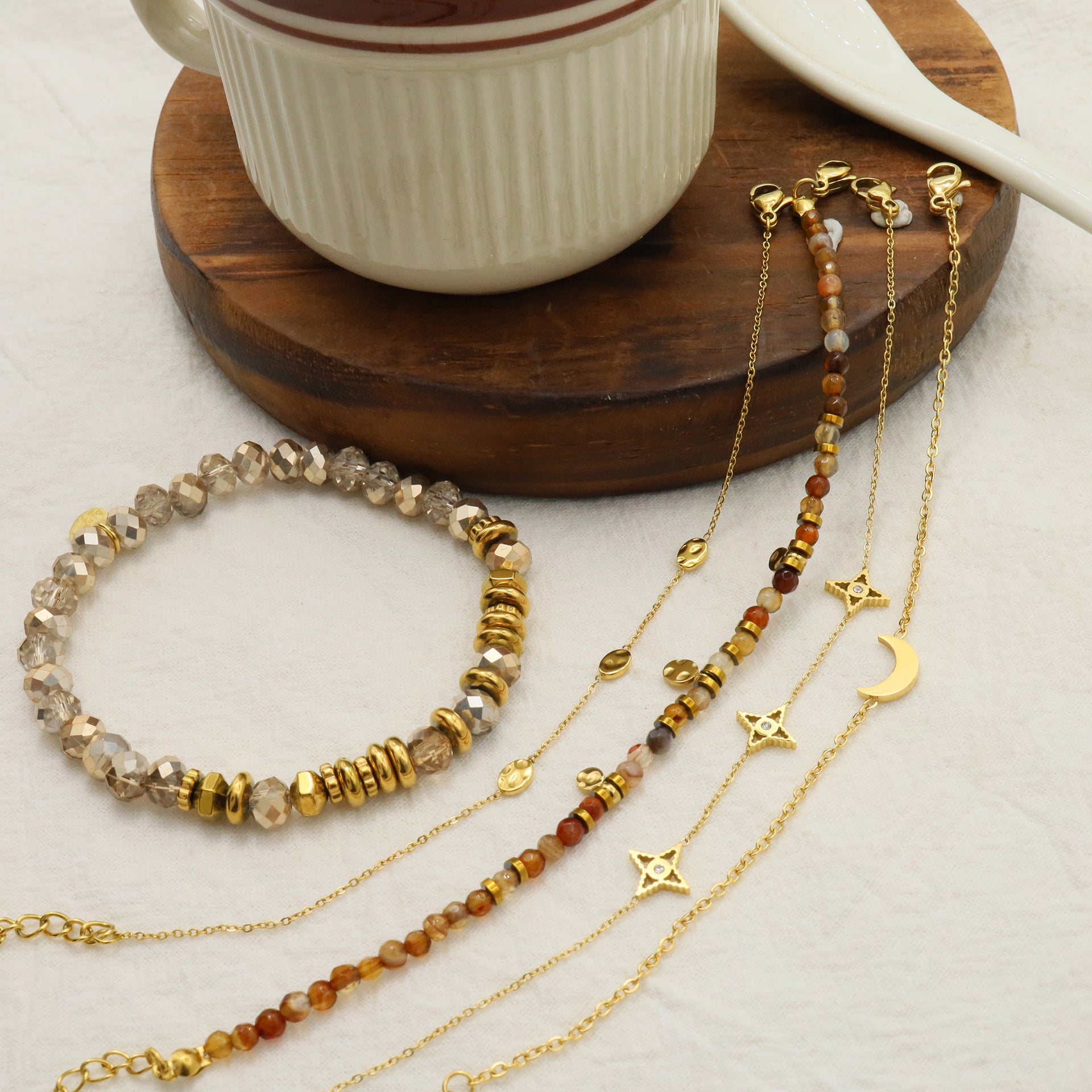 Wholesale Stackable Titanium Steel Bracelets Non-fading Natural Stone Beaded Bracelets ACC-BT-Yachan002