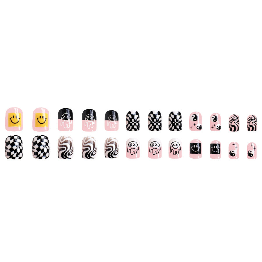 Wholesale 24 Pieces/box Cute Smiley Face Press-on Nails Kits Nail Stickers ACC-NS-GuaiXL102