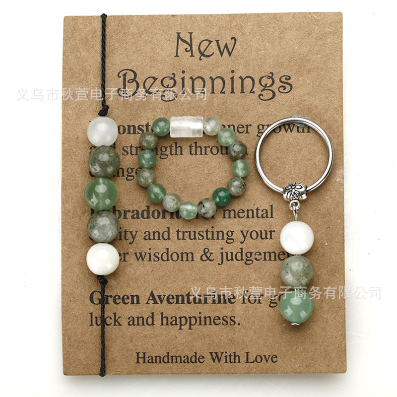 Wholesale Beaded Stone Bracelet  Glitter Stone Green Aventurine Ring Keychain