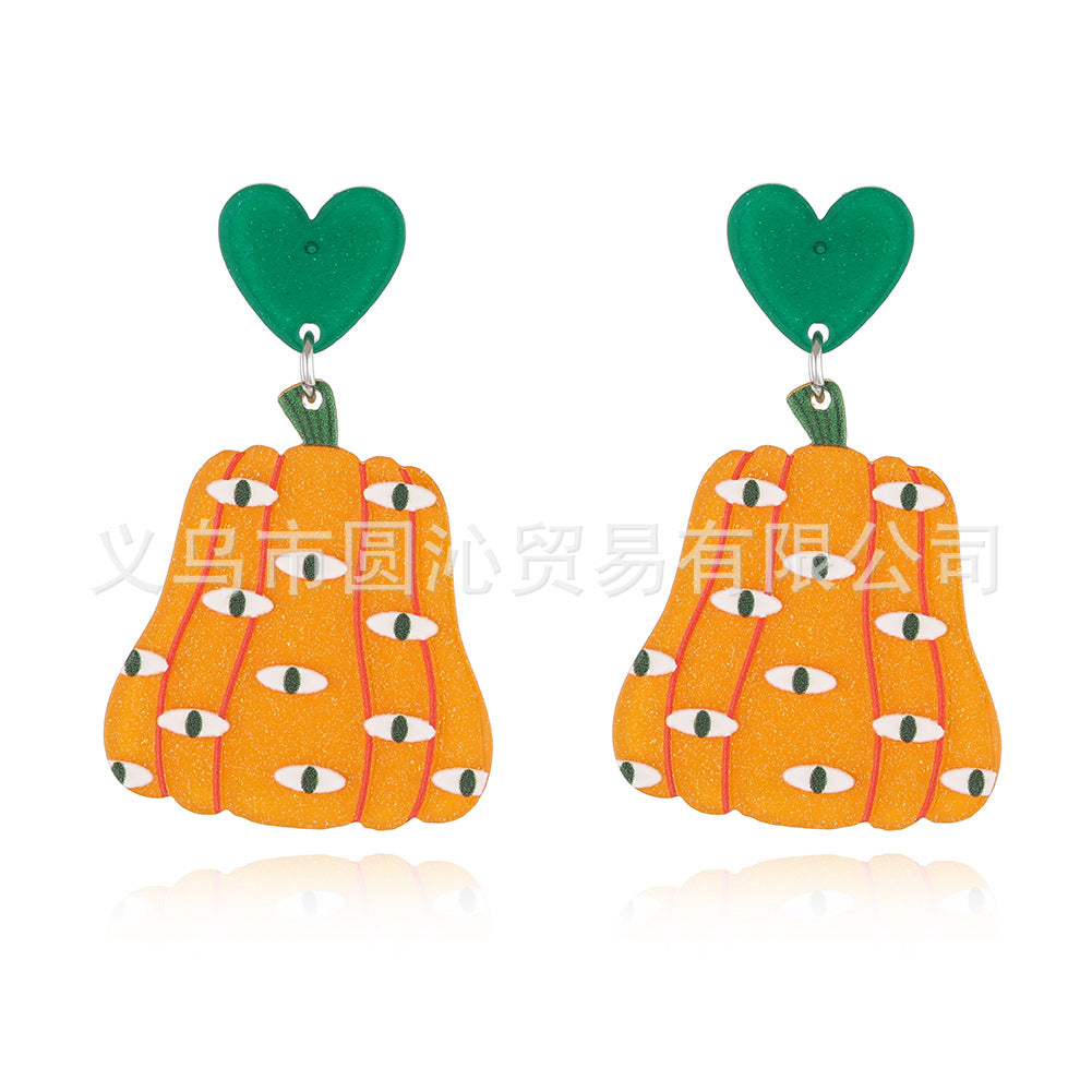Wholesale Halloween Acrylic Earrings Cartoon Pumpkin Print Pendant Earrings ACC-ES-YuanQin006