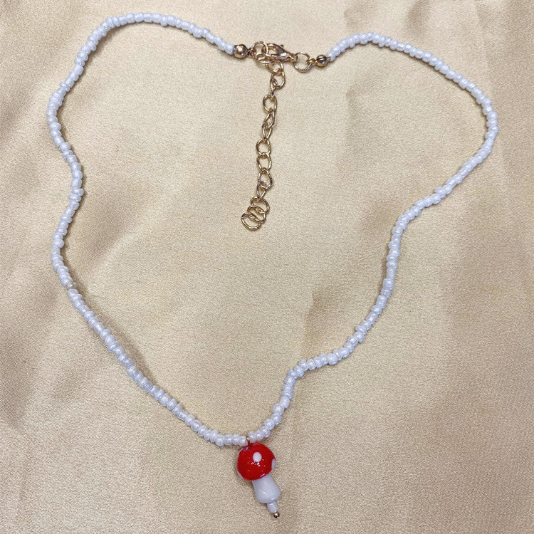 Wholesale creative handmade rice beads cute mushroom necklace