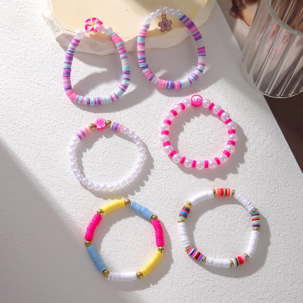 Wholesale Colorful Polymer Clay Flower Shell Bracelet Set ACC-BT-Zhey003