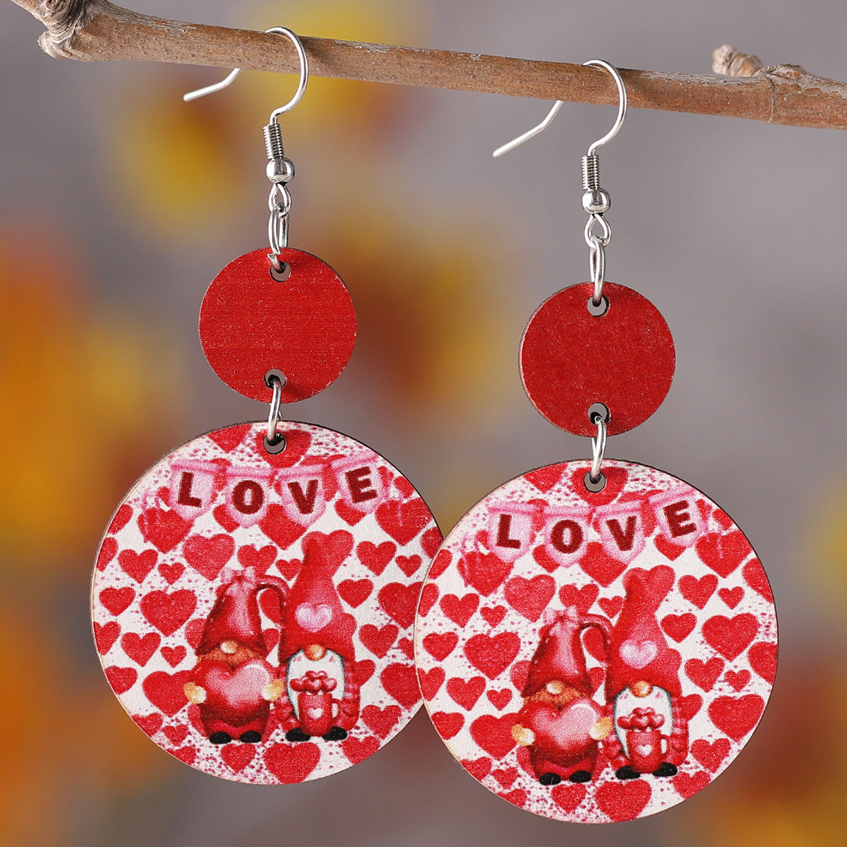 Wholesale Wooden heart-shaped round earrings