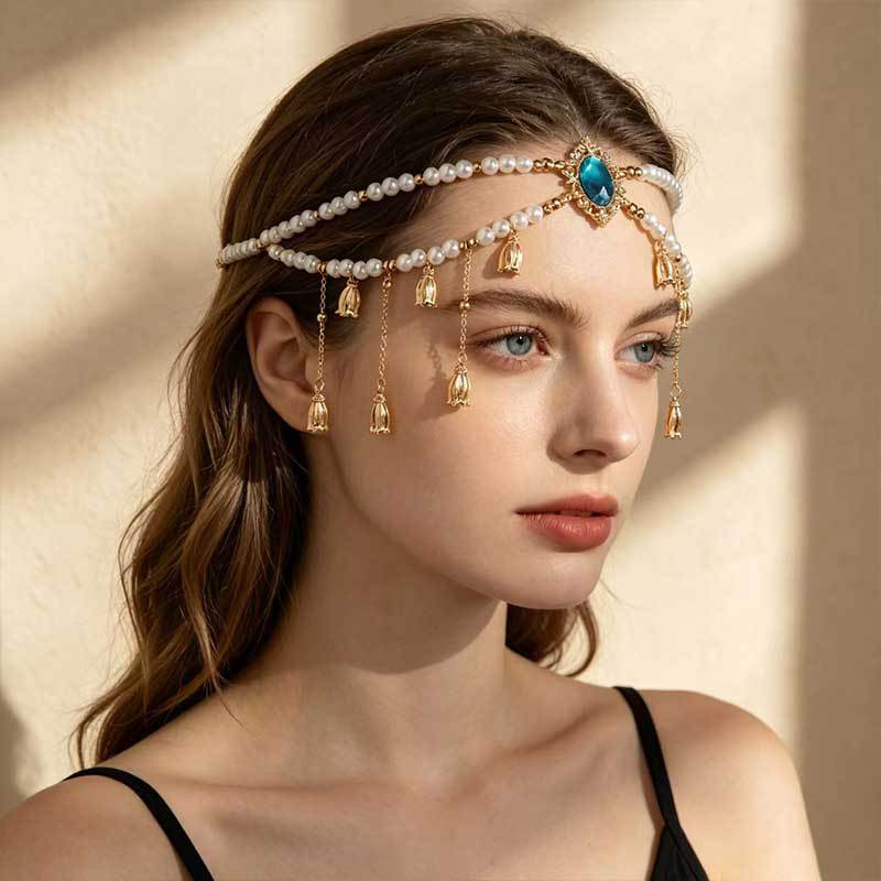 Wholesale Bohemian Alloy Forehead Chain with Tassel for Travel Photo Boutique Resale Jewelry Accessory