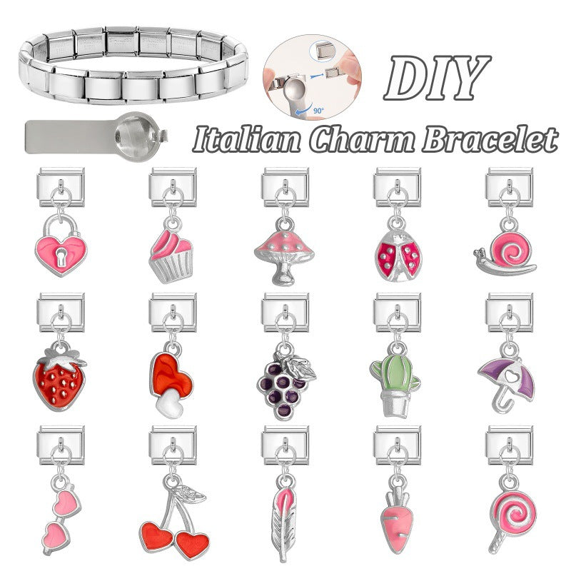 Wholesale  Italian Charm Bracelet 9mm DIY Pink Pendant Creative Stainless Steel Composable Bracelet