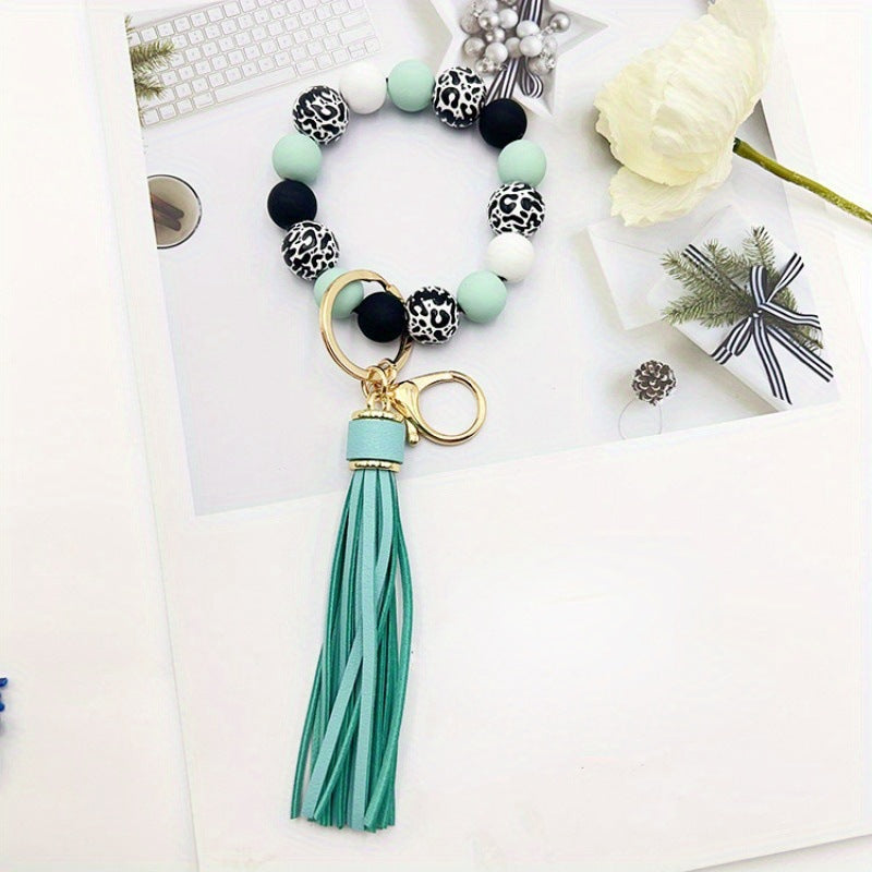 Wholesale Handmade Wooden Bead Keychain Bracelet Celestial Pattern Red Boutique Resale Accessory