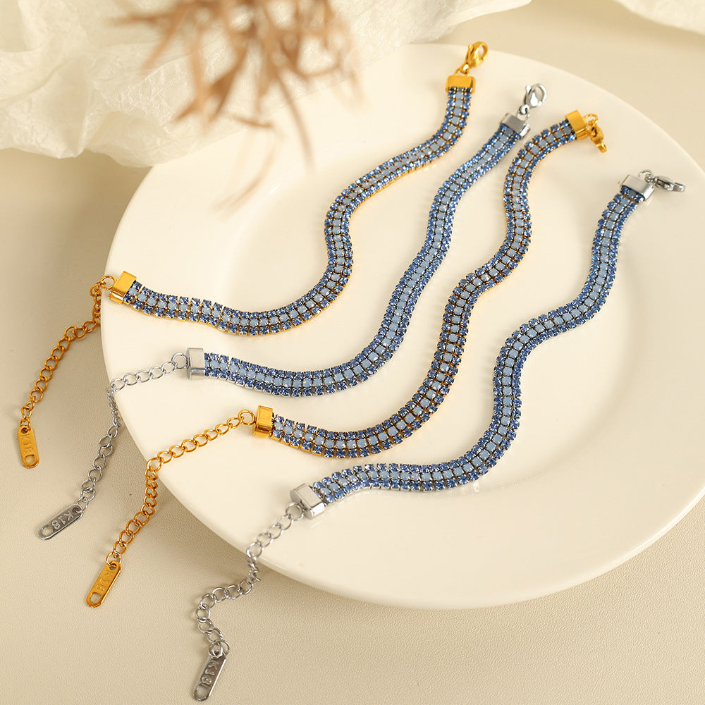 Wholesale Simple Light Luxury Design Bracelet Rai Drill Titanium Steel Plated 18K Gold Inlaid Boutique Natural Stone Jewelry