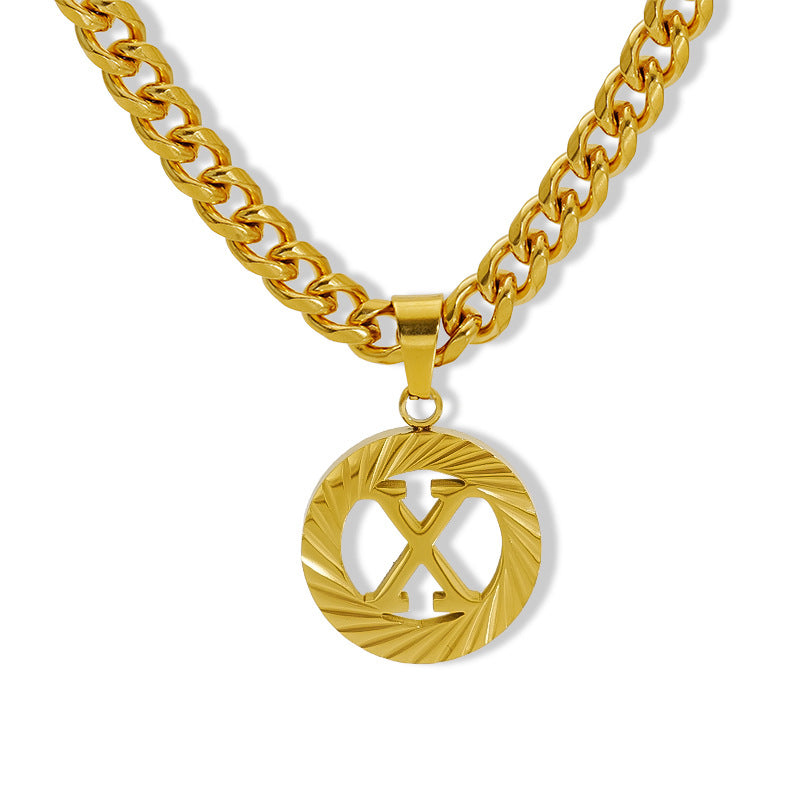 Wholesale Stainless steel Hollow Round 26 English Letter Necklace