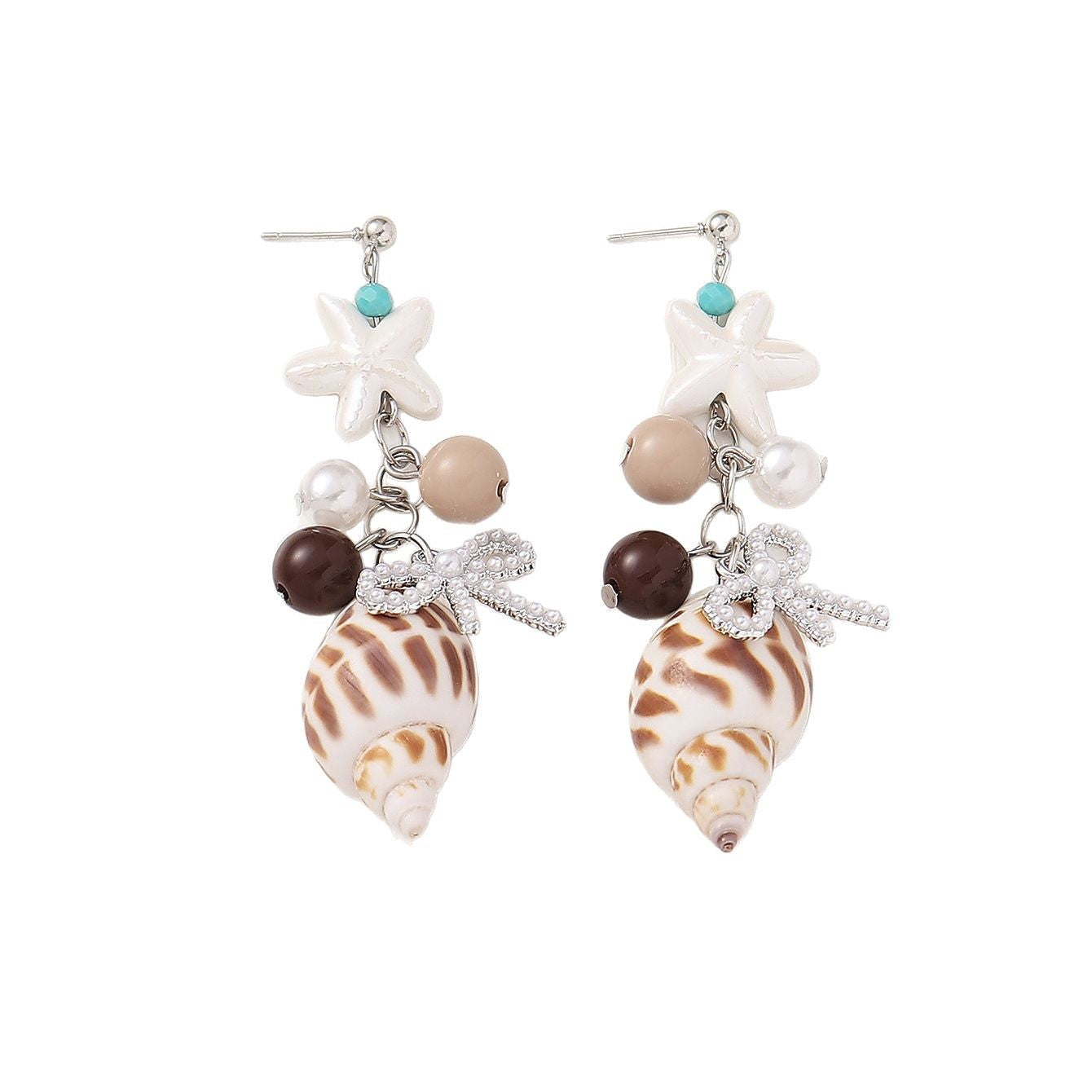 Wholesale Bohemian Conch Shell Flower Bow Pendant Earrings