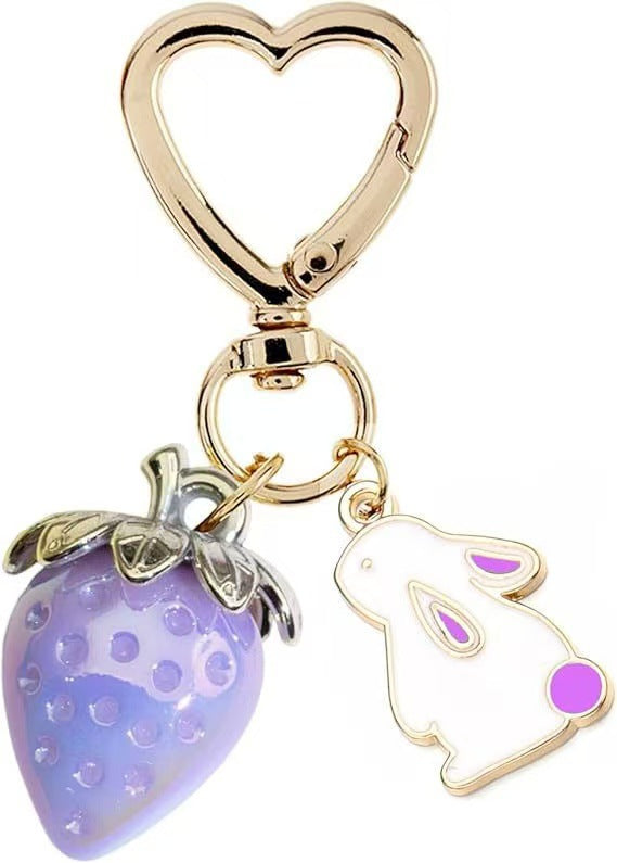 Wholesale Cute Strawberry Pearl Bow Bag Charm Keychain Plastic Resin Pendant Boutique Resale Car Key Accessory