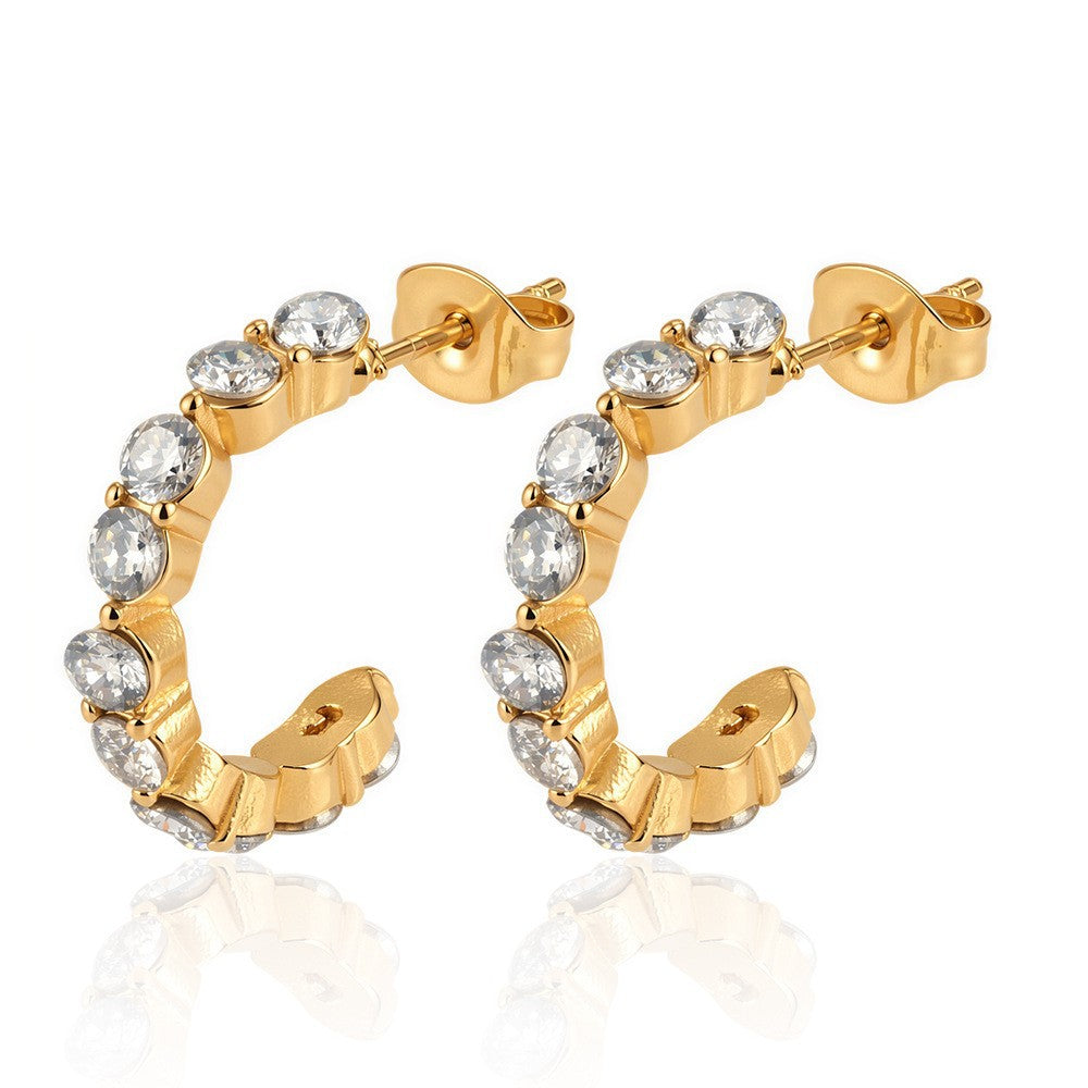 Wholesale Stainless Steel 18K Gold Plated CZ Earrings For Women Trendy U Shape Design Fashion Accessory For Boutique Resale
