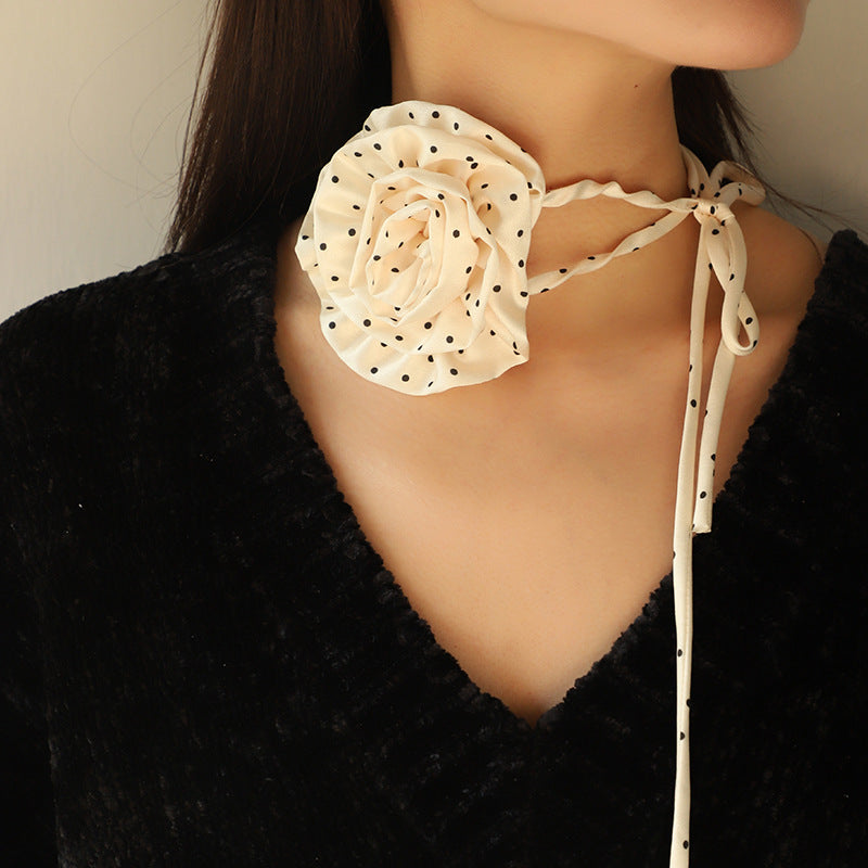 Wholesale Chiffon Polka Dot Rose Choker Long Choker Bow Necklace