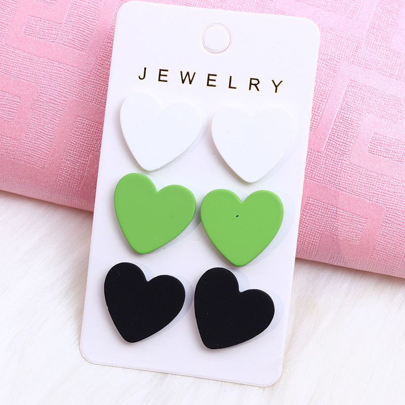 Wholesale Acrylic Valentine' s Day Heart-Shaped Three-Piece Earring Set