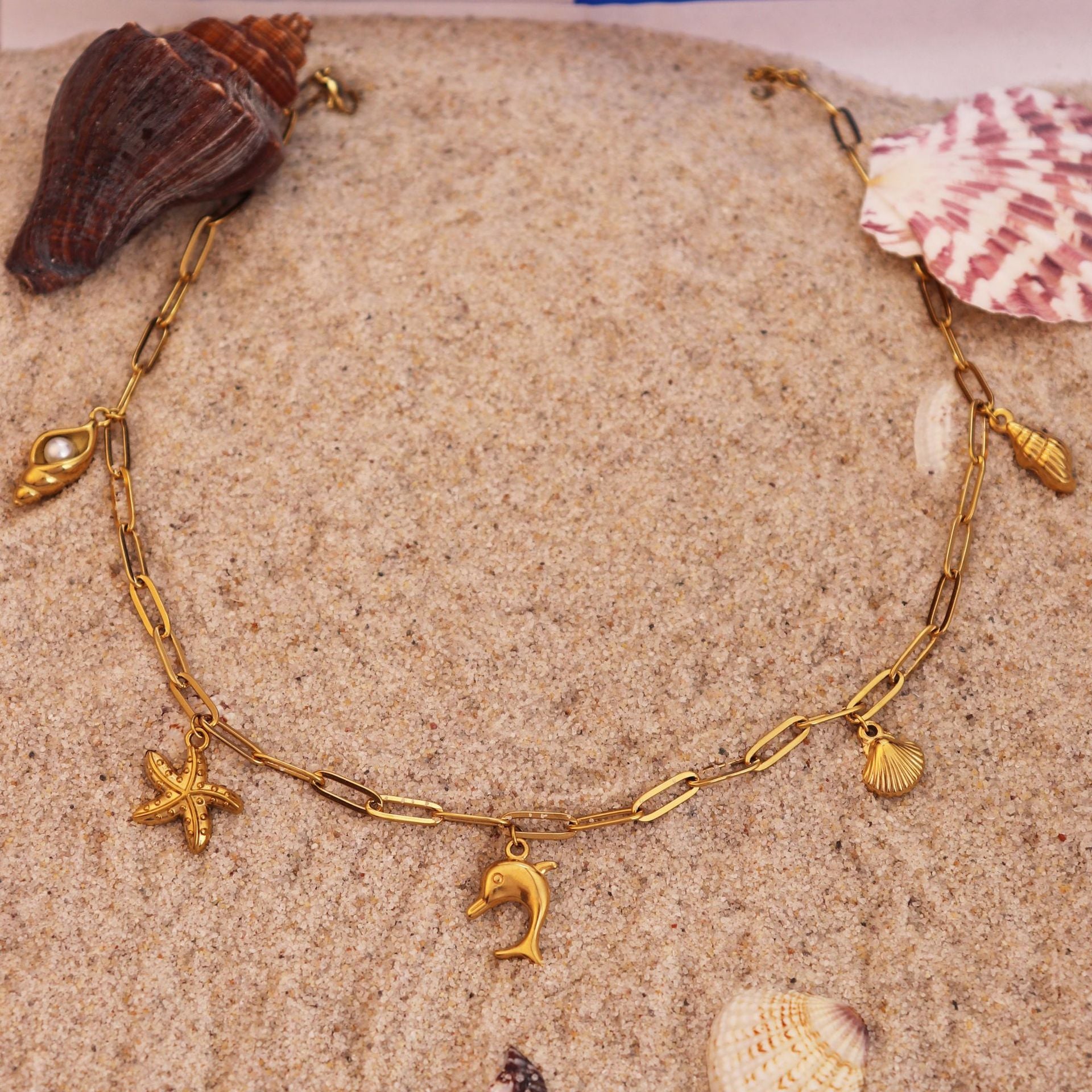 Wholesale No fading titanium steel seahorse dolphin shell necklace