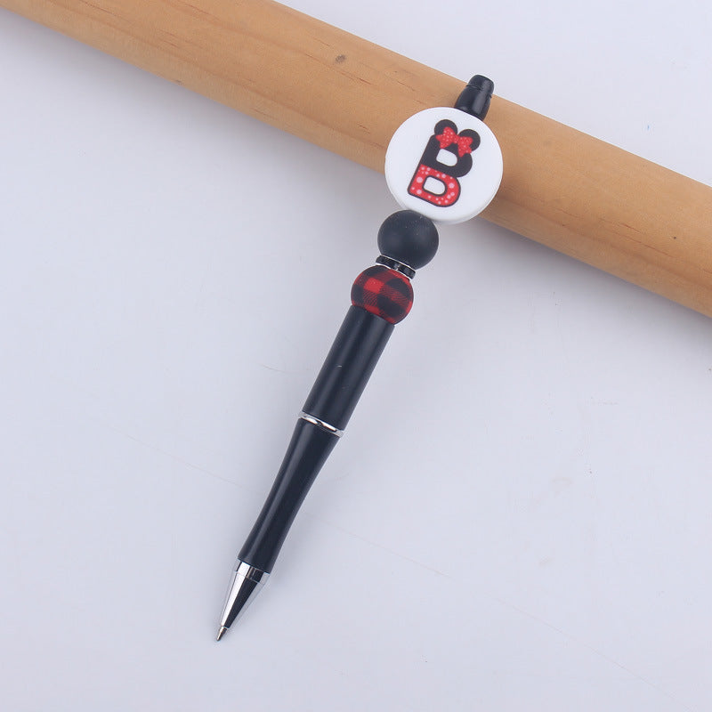 Wholesale  handmade beaded pen DIY creative silicone teether English letter  ballpoint pen