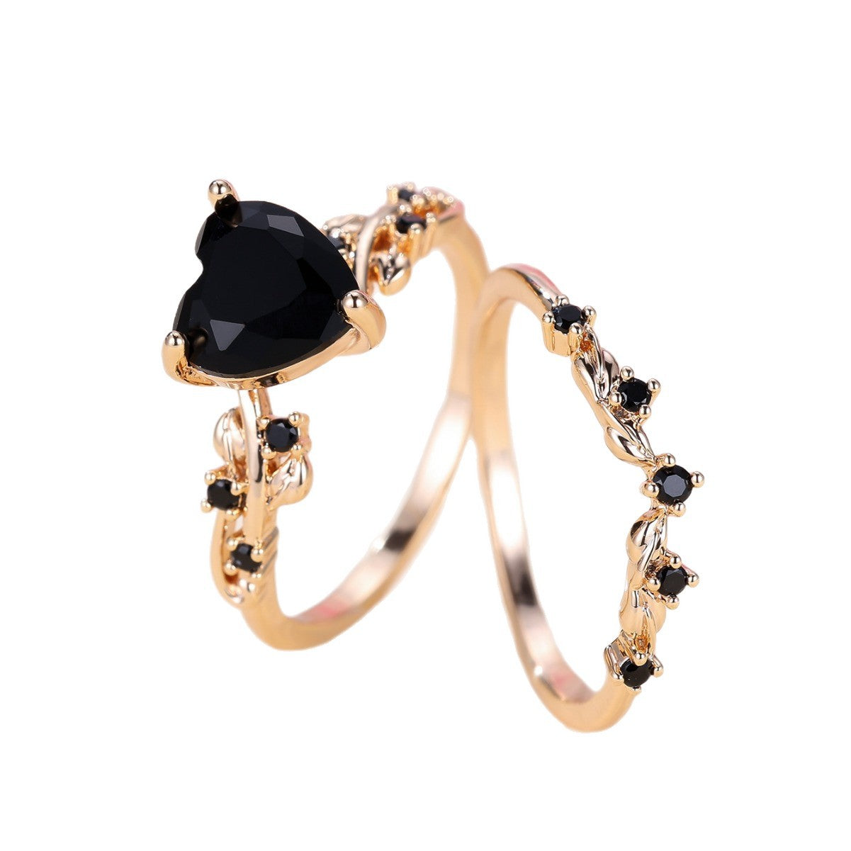 Wholesale Cute Heart Shaped Black Zircon Alloy Ring Set Unisex Trendy Fashion Jewelry Accessory Gift