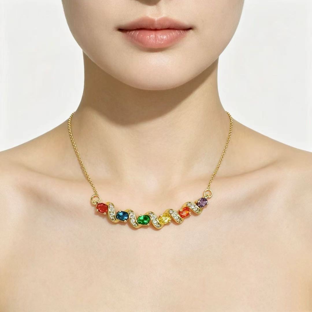 Wholesale Modern Rainbow Zircon Wave Pendant Gold Plated Brass Trendy Jewelry Accessory For Party Gift