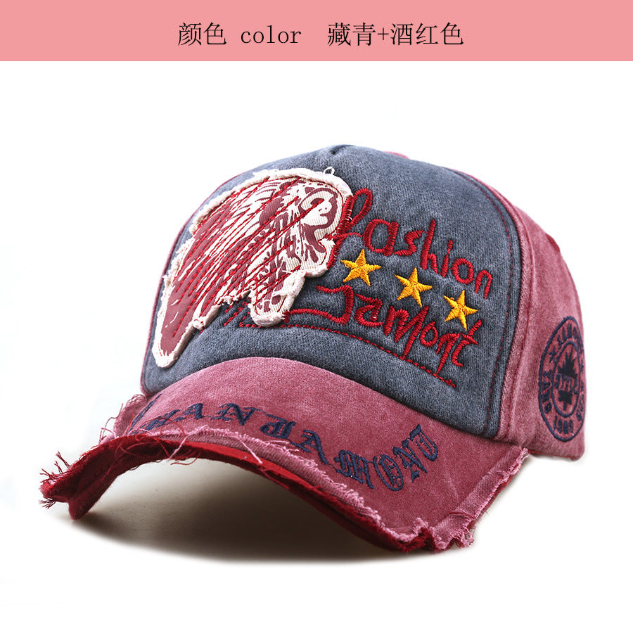 Wholesale Men' s Casual Vintage Baseball Cap,  Distressed Solid Black Gray with Letter Embroidery,  Outdoor Sun Hat