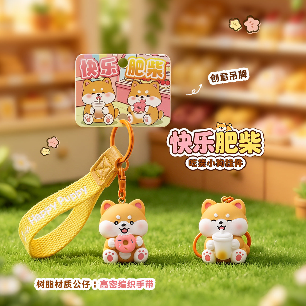 Wholesale Cute Shiba Inu Donut Keychain Fashion Accessory Bag Charm Gift