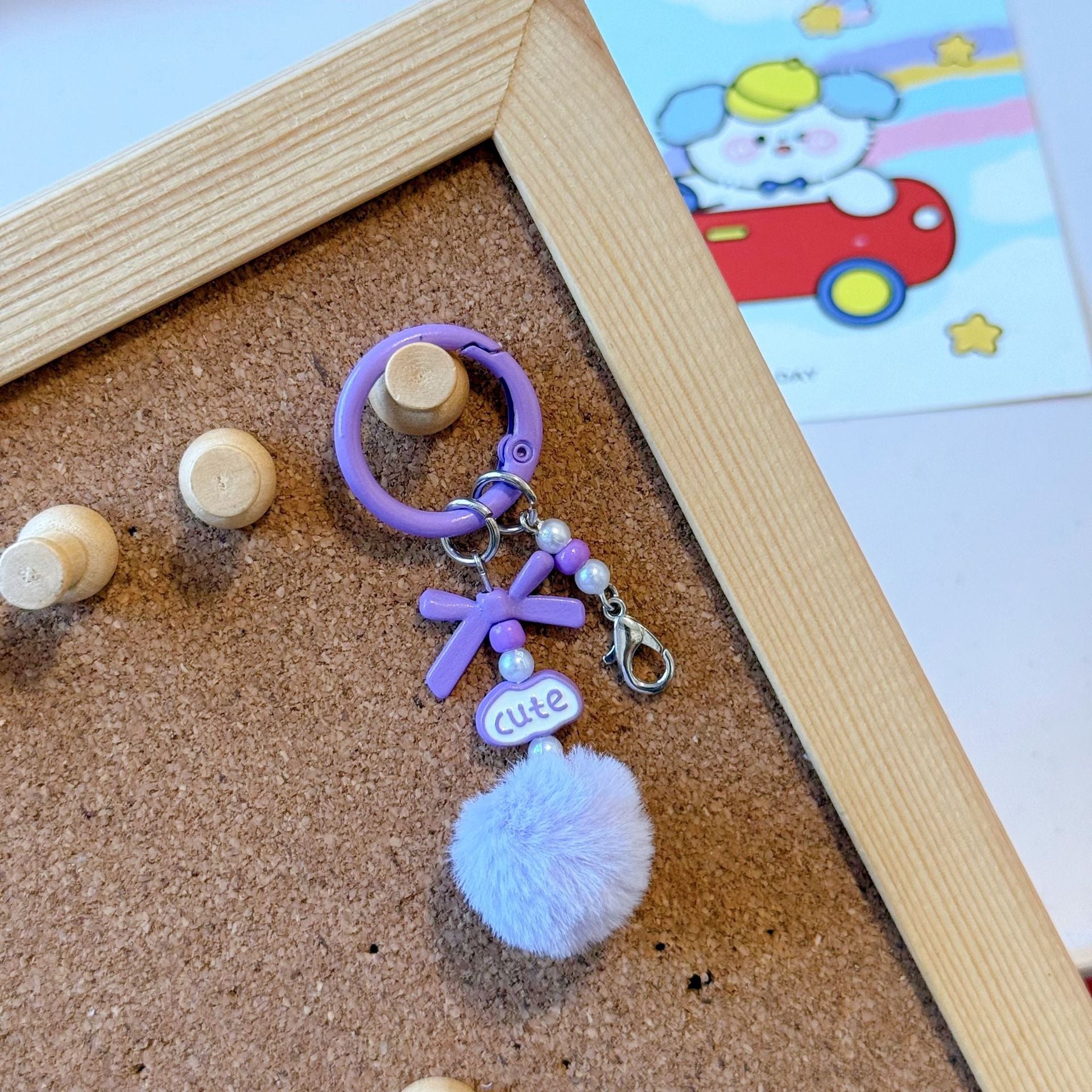 Wholesale Stylish DIY Cute Keychain Craft Kit Metal Lobster Clasps Beads Pom Poms Bows For Bag Charm Car Key Accessory Boutique Resale