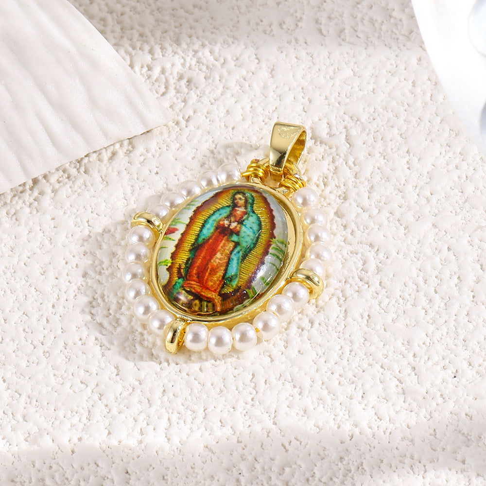 Wholesale Oval portrait of the Virgin Mary vintage copper plated 18k braided pendant