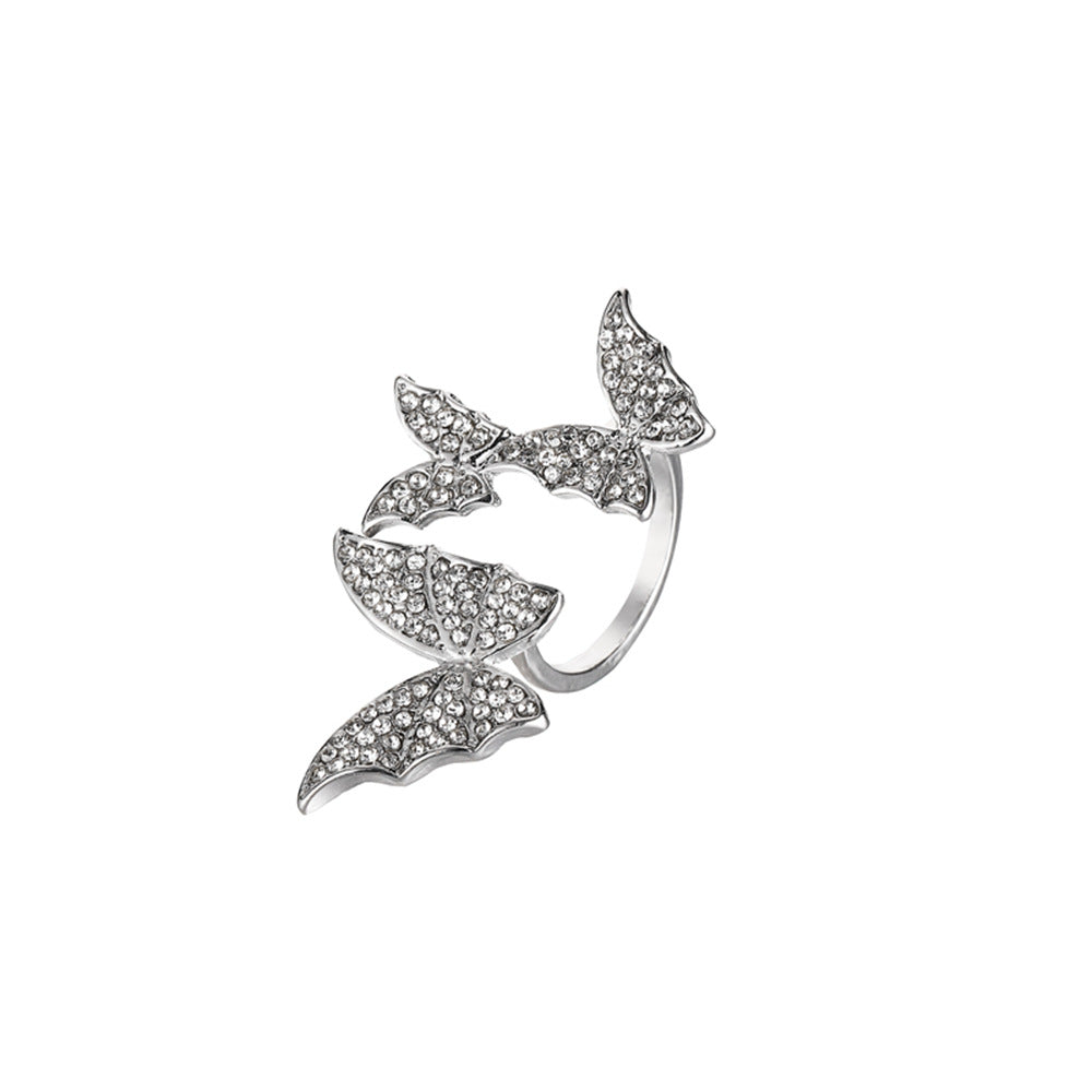 Wholesale Exaggerated Butterfly Open Ring with Rhinestone Micro Setting Rhinestone Rings ACC-RS-KeRen004