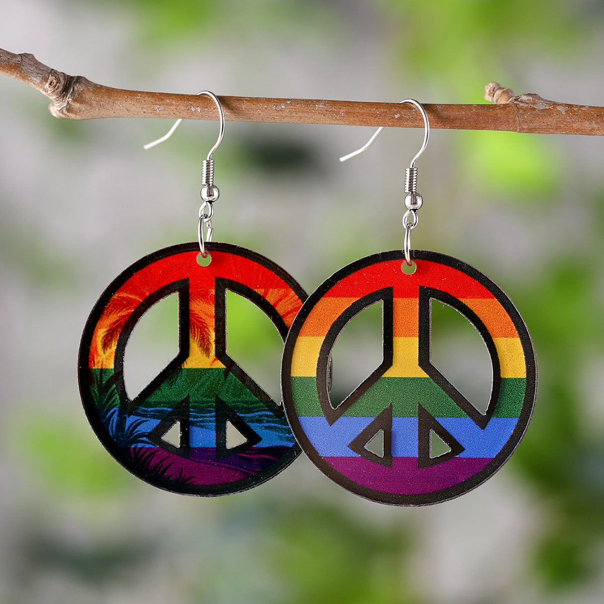 Wholesale Rainbow Peace Symbol Drop Earrings