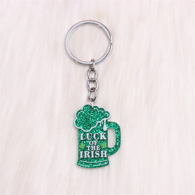Wholesale St.Patrick Fine Flash Clover Acrylic  Creative Hollow Water Drop Hanging Jewelry Keychain