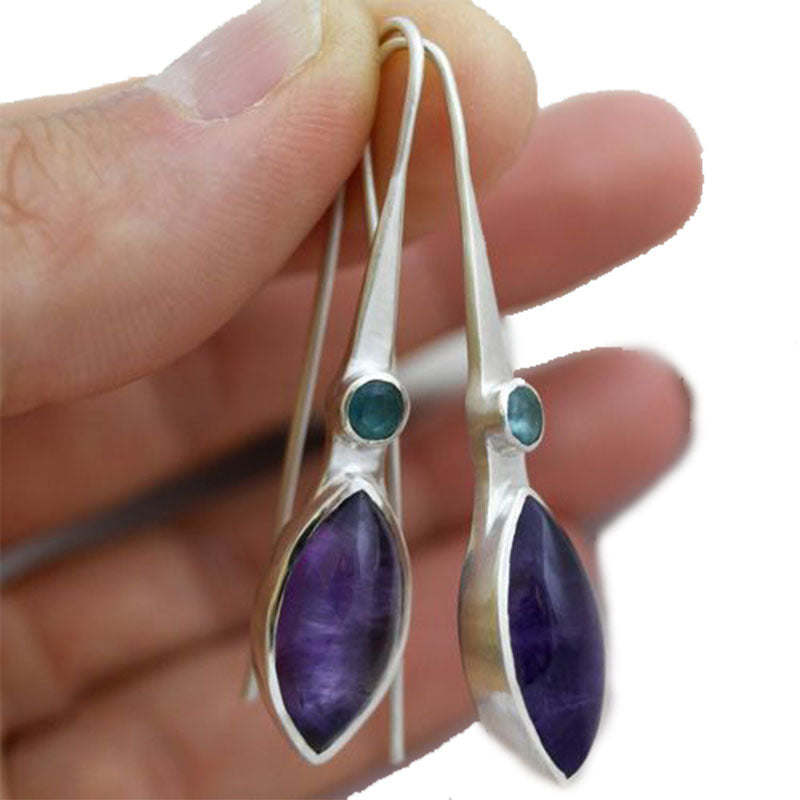 Wholesale Bohemian retro horse-shaped amethyst earrings