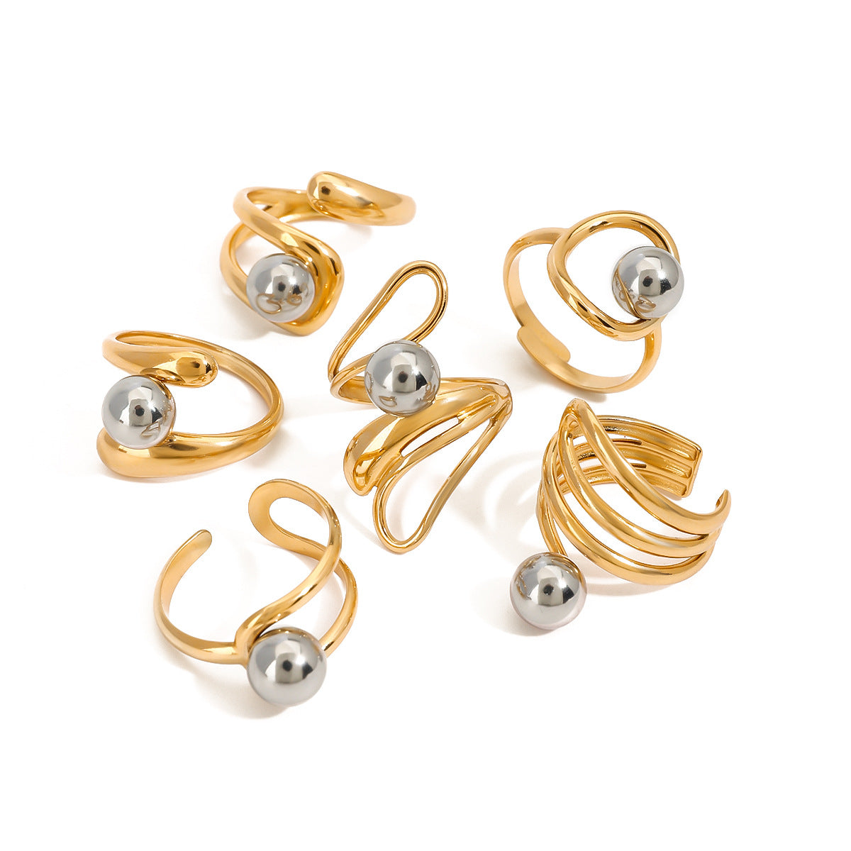 Wholesale  stainless steel metal ball ring does not fade niche design ring