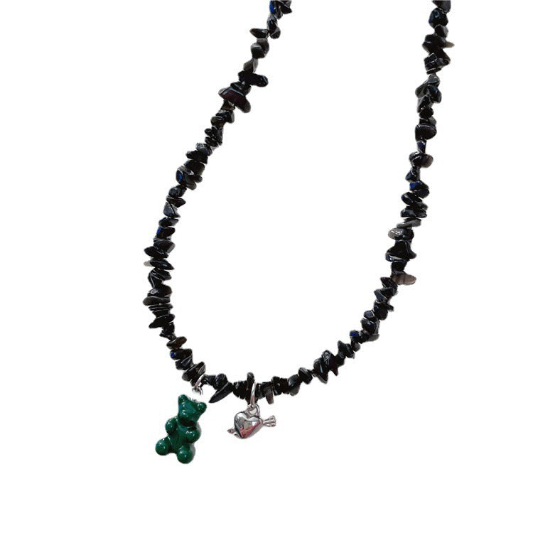 Wholesale Black Cat Pink Star Beaded Necklace