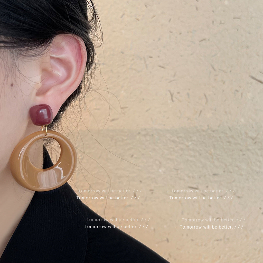 Wholesale Retro Coffee Color Earrings Geometric Blooming Acrylic Earrings ACC-ES-Eryu006
